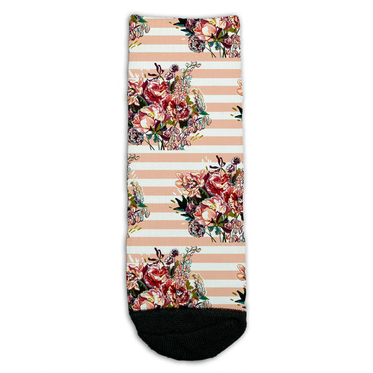 Pink Striped Flowers Socks