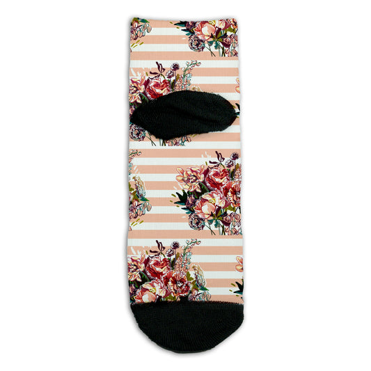 Pink Striped Flowers Socks